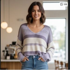 Sincerely Jules Striped Lavender and Cream Women's Sweater XL